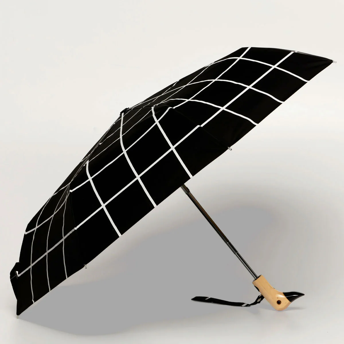 .Black Grid Compact Duck Umbrella - Image 2